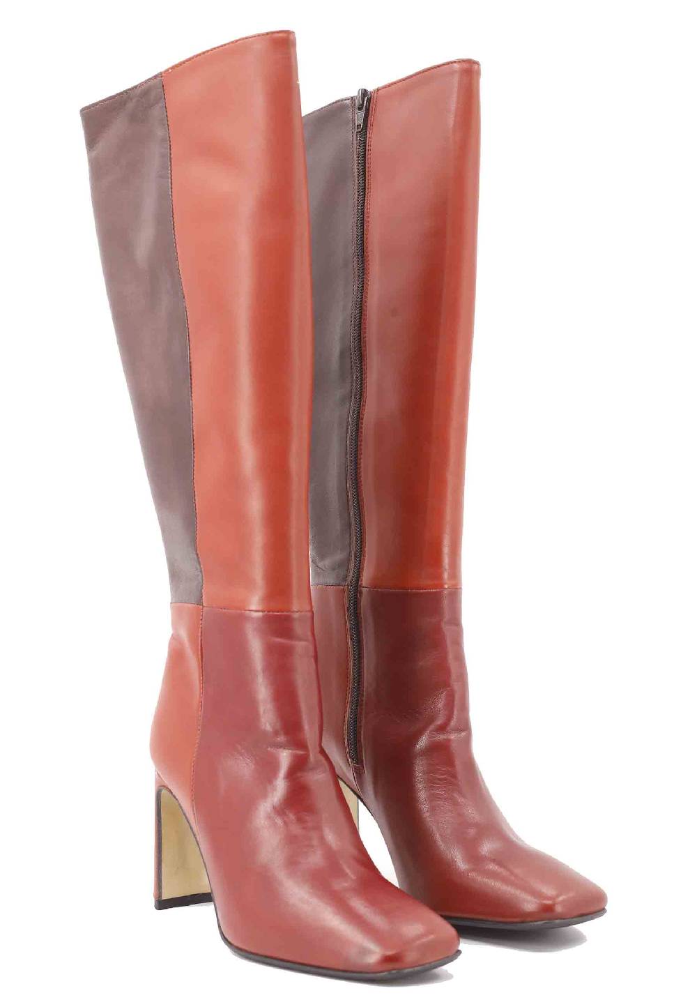 L'ARIANNA Stivali ST1300 patchwork in pelle cuoio e marrone con tacco alto Offerte