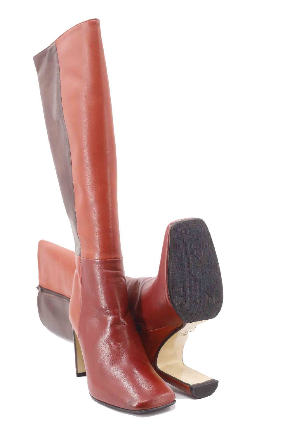 L'ARIANNA Stivali ST1300 patchwork in pelle cuoio e marrone con tacco alto Offerte