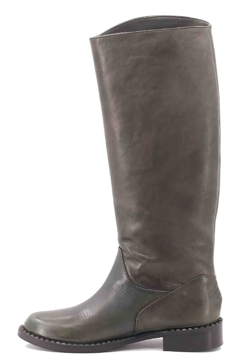 L'ARIANNA Stivali ST1458 a tubo in pelle vintage verde con tacco basso Vendita Calda
