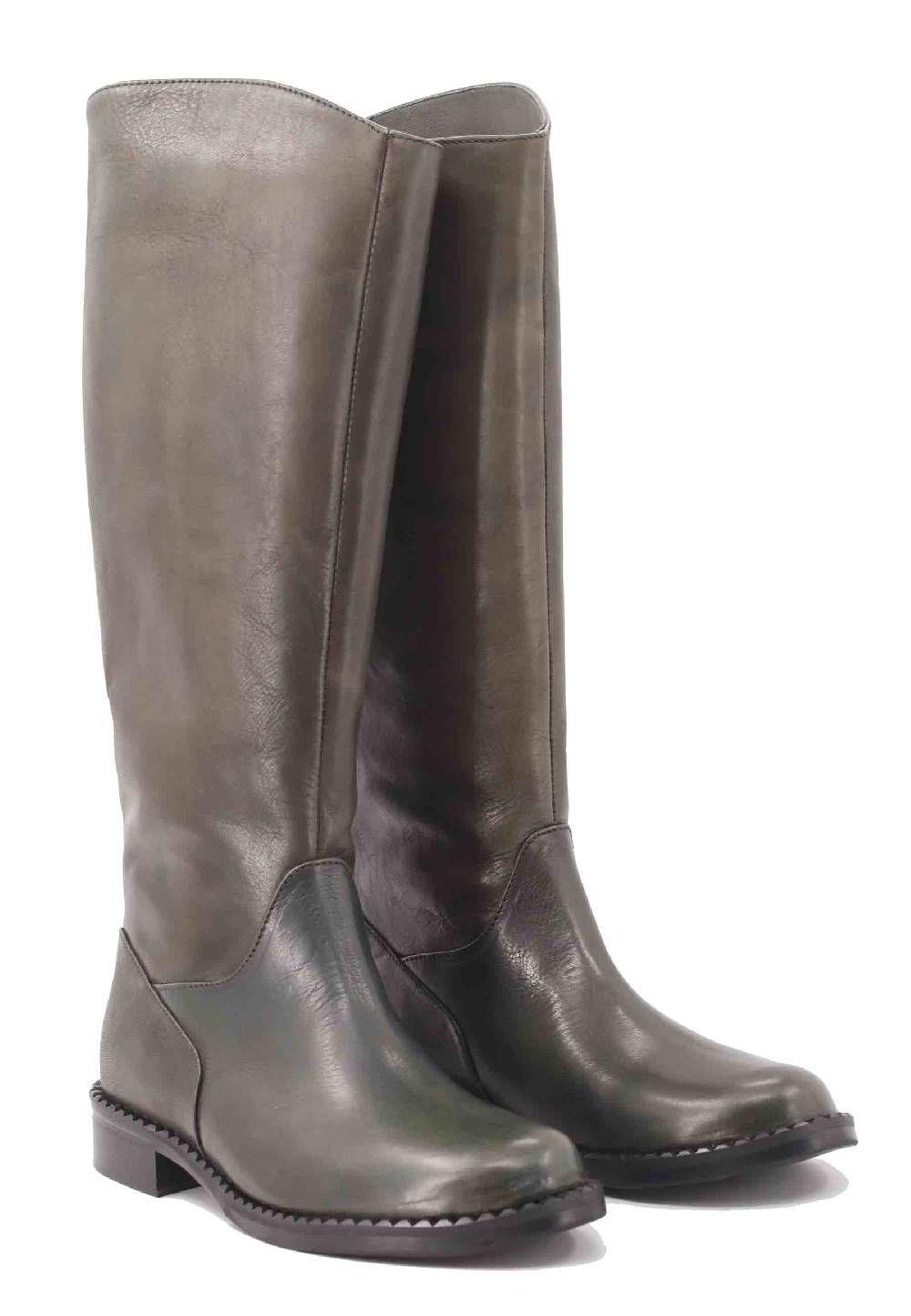 L'ARIANNA Stivali ST1458 a tubo in pelle vintage verde con tacco basso Vendita Calda
