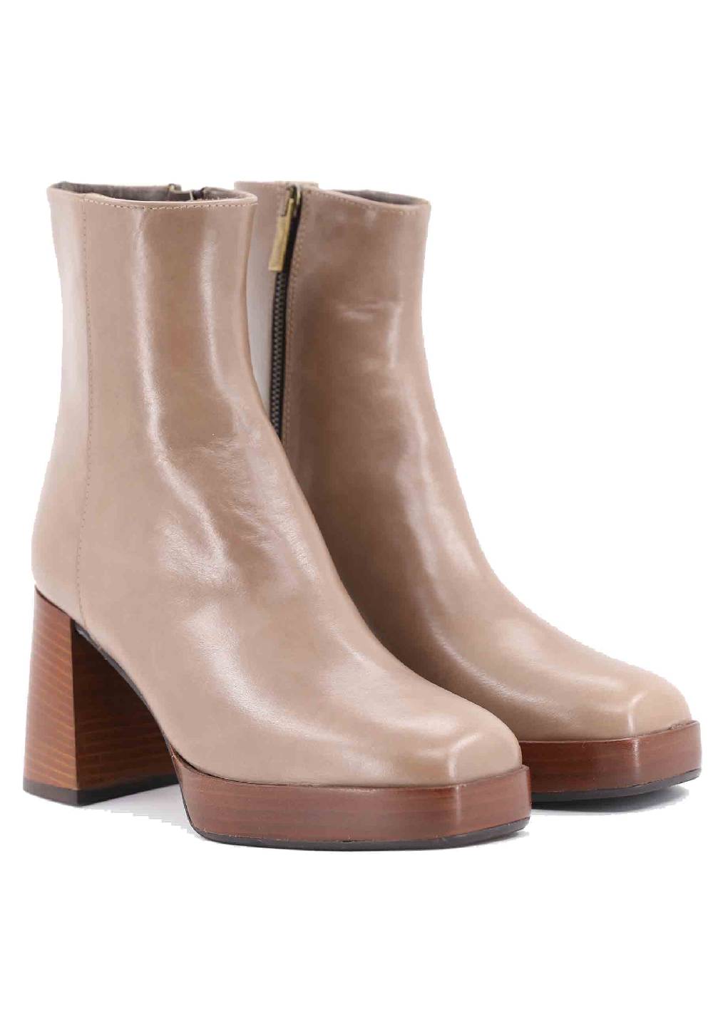 L'ARIANNA Stivaletti TR1665 in pelle taupe con tacco alto e plateau Saldi Di Fabbrica