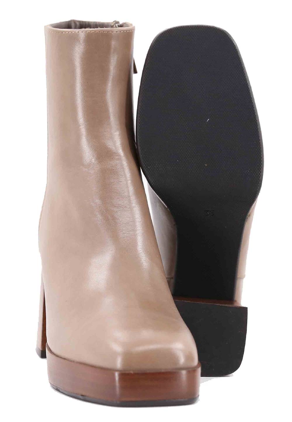 L'ARIANNA Stivaletti TR1665 in pelle taupe con tacco alto e plateau Saldi Di Fabbrica