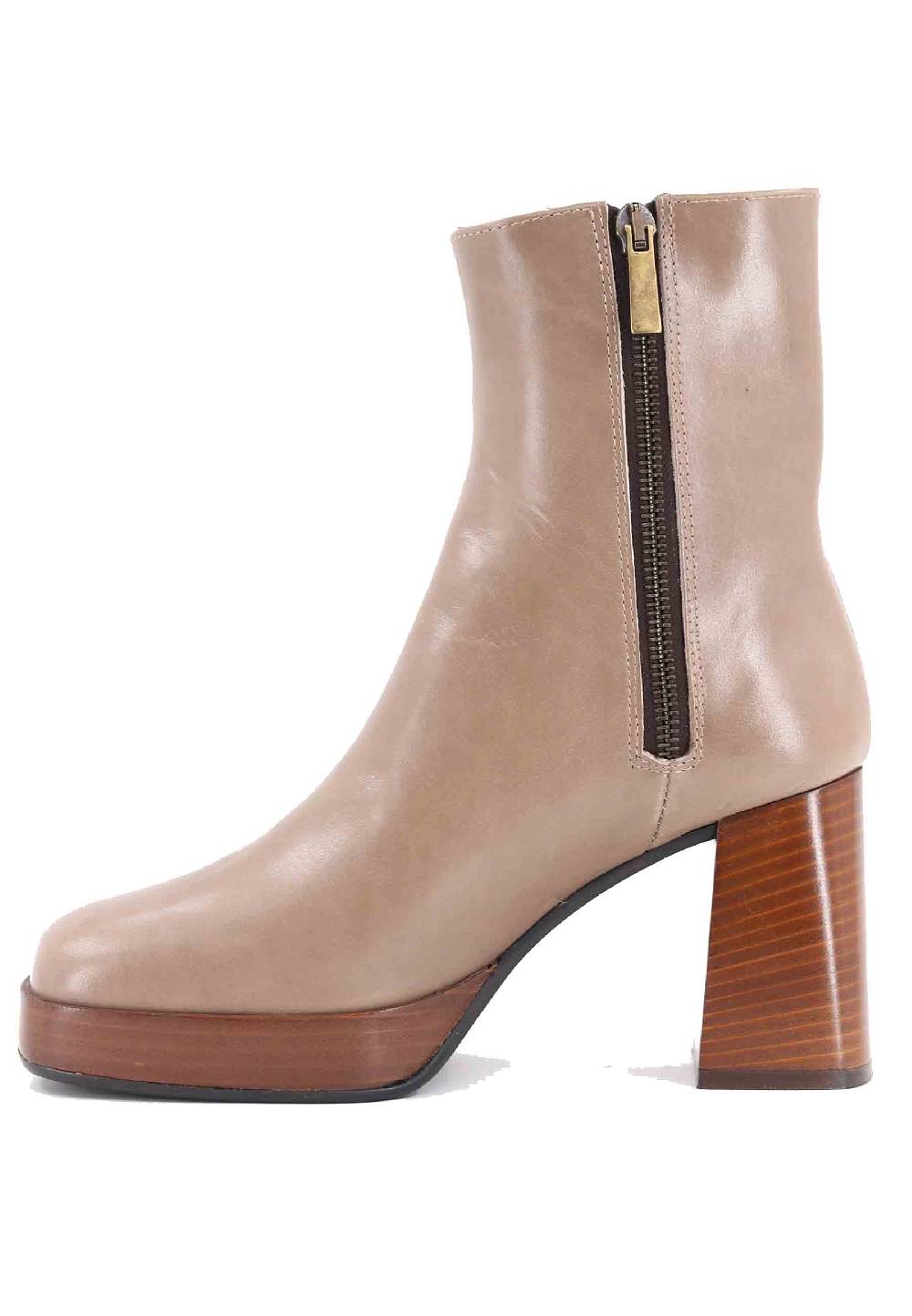 L'ARIANNA Stivaletti TR1665 in pelle taupe con tacco alto e plateau Saldi Di Fabbrica