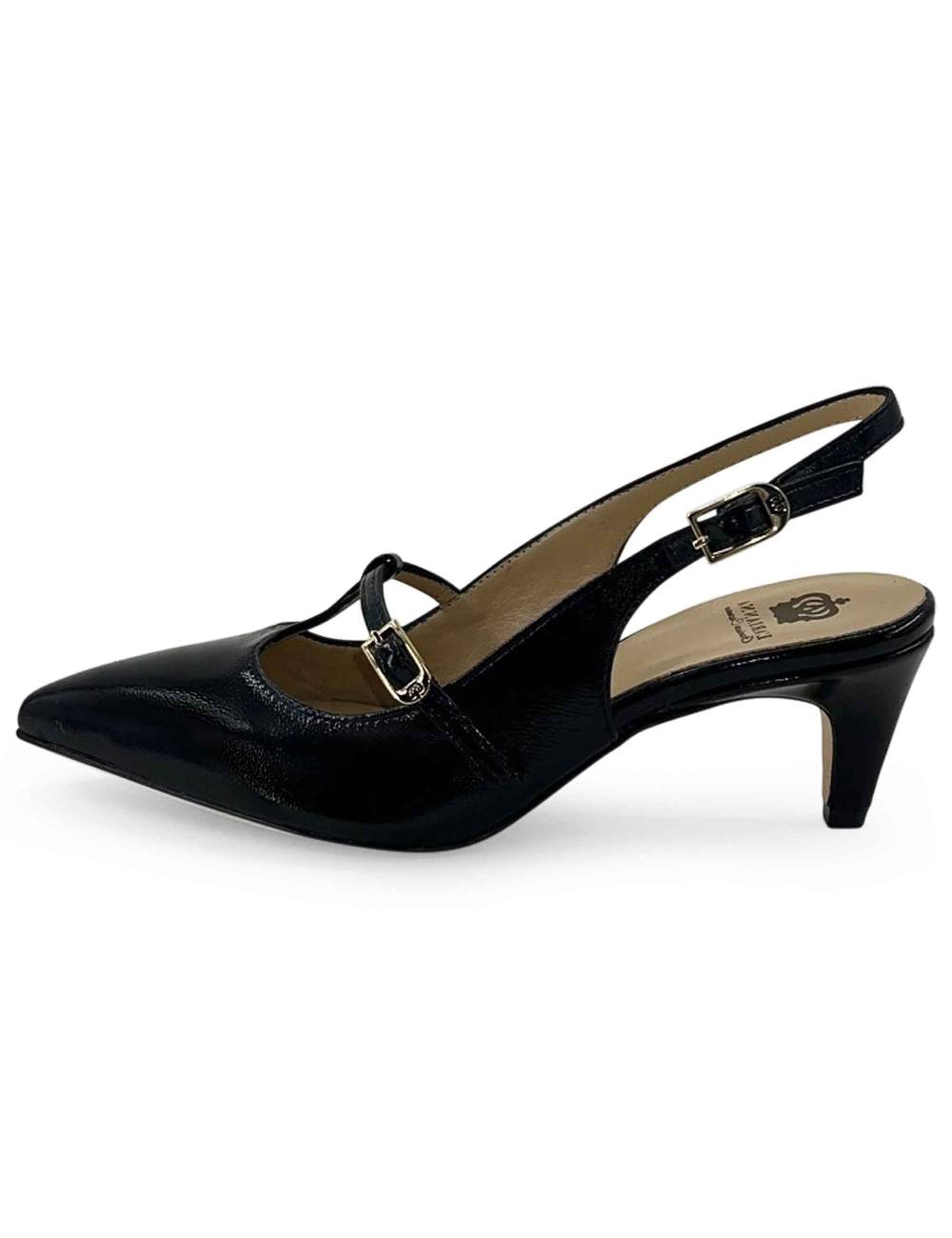 L'ARIANNA Decollete slingback CH1720 da donna in pelle color nero con cinturino Flash Sale