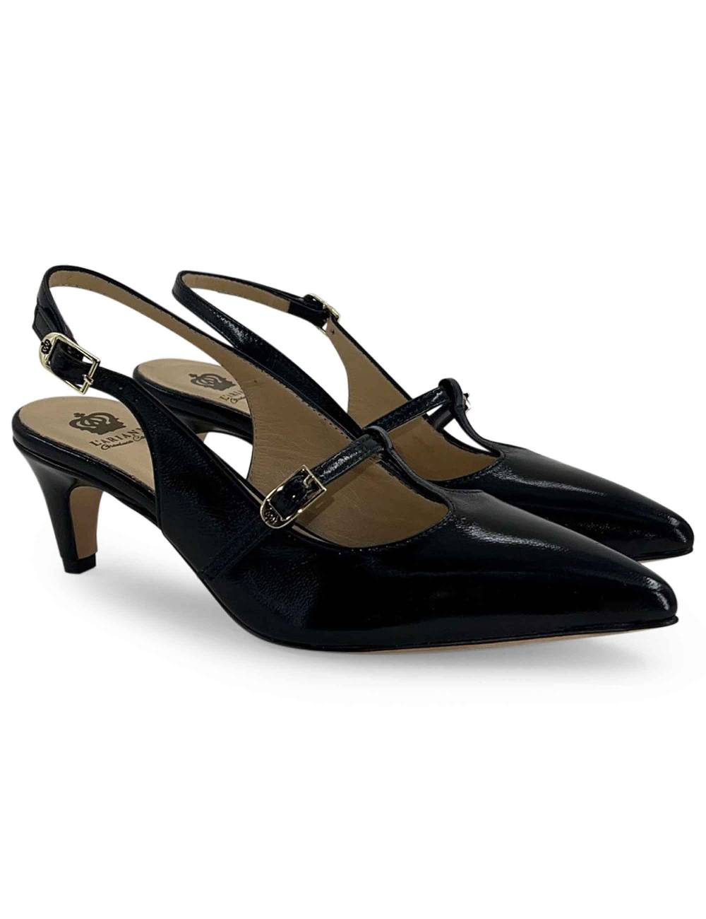 L'ARIANNA Decollete slingback CH1720 da donna in pelle color nero con cinturino Flash Sale