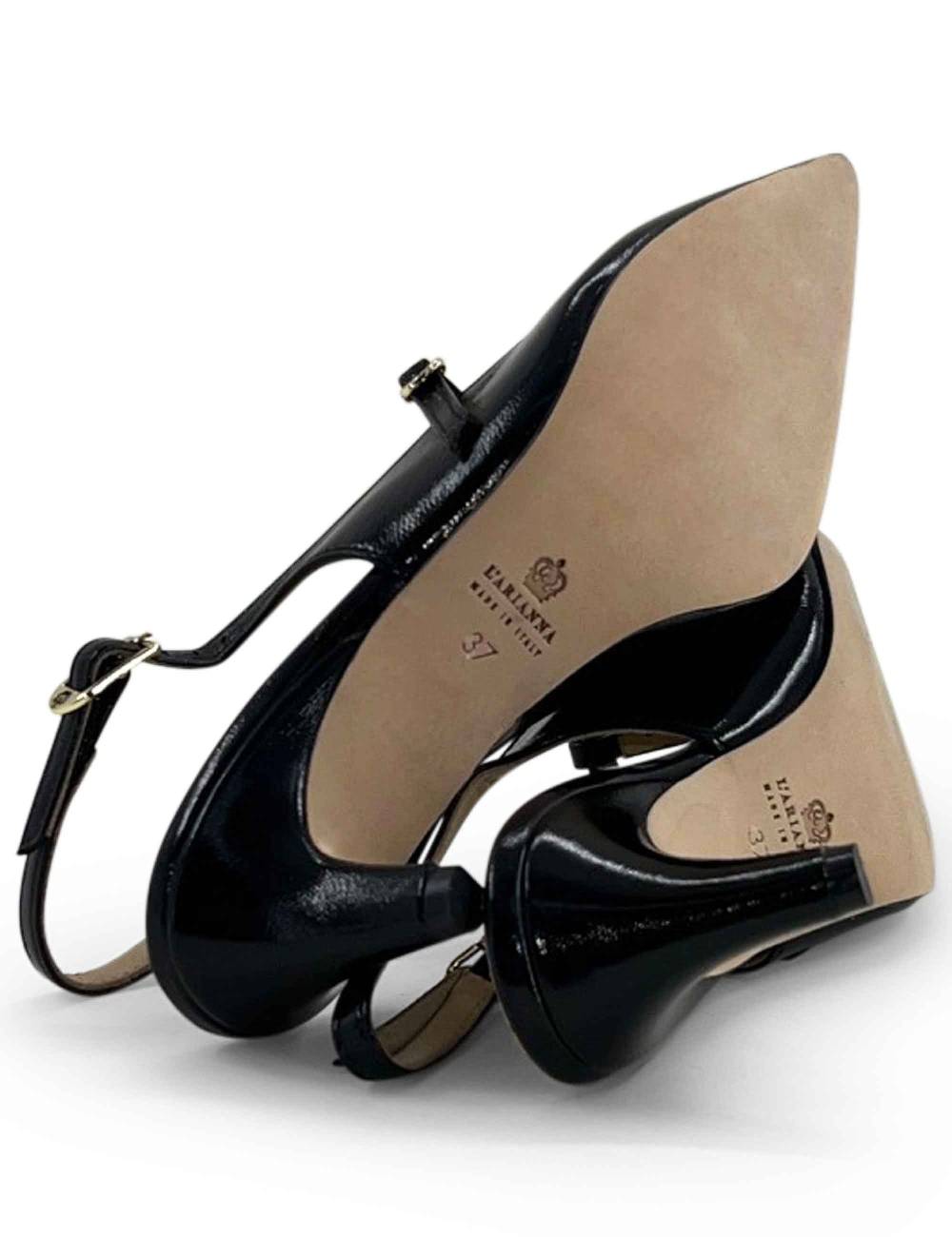 L'ARIANNA Decollete slingback CH1720 da donna in pelle color nero con cinturino Flash Sale