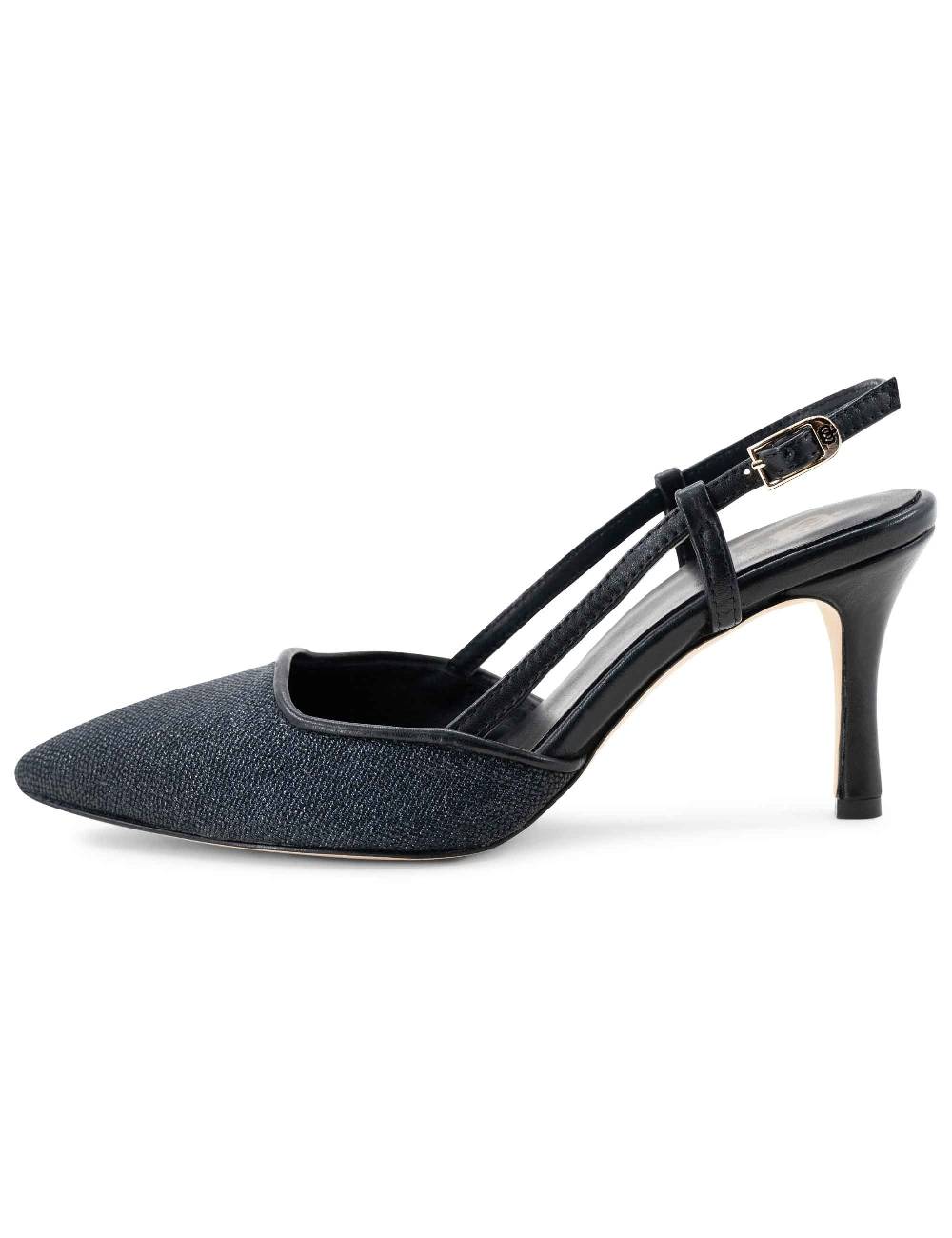 L'ARIANNA decollete slingback ch1725 in tessuto zena dark con cinturino e tacco in pelle nera Offerta natalizia