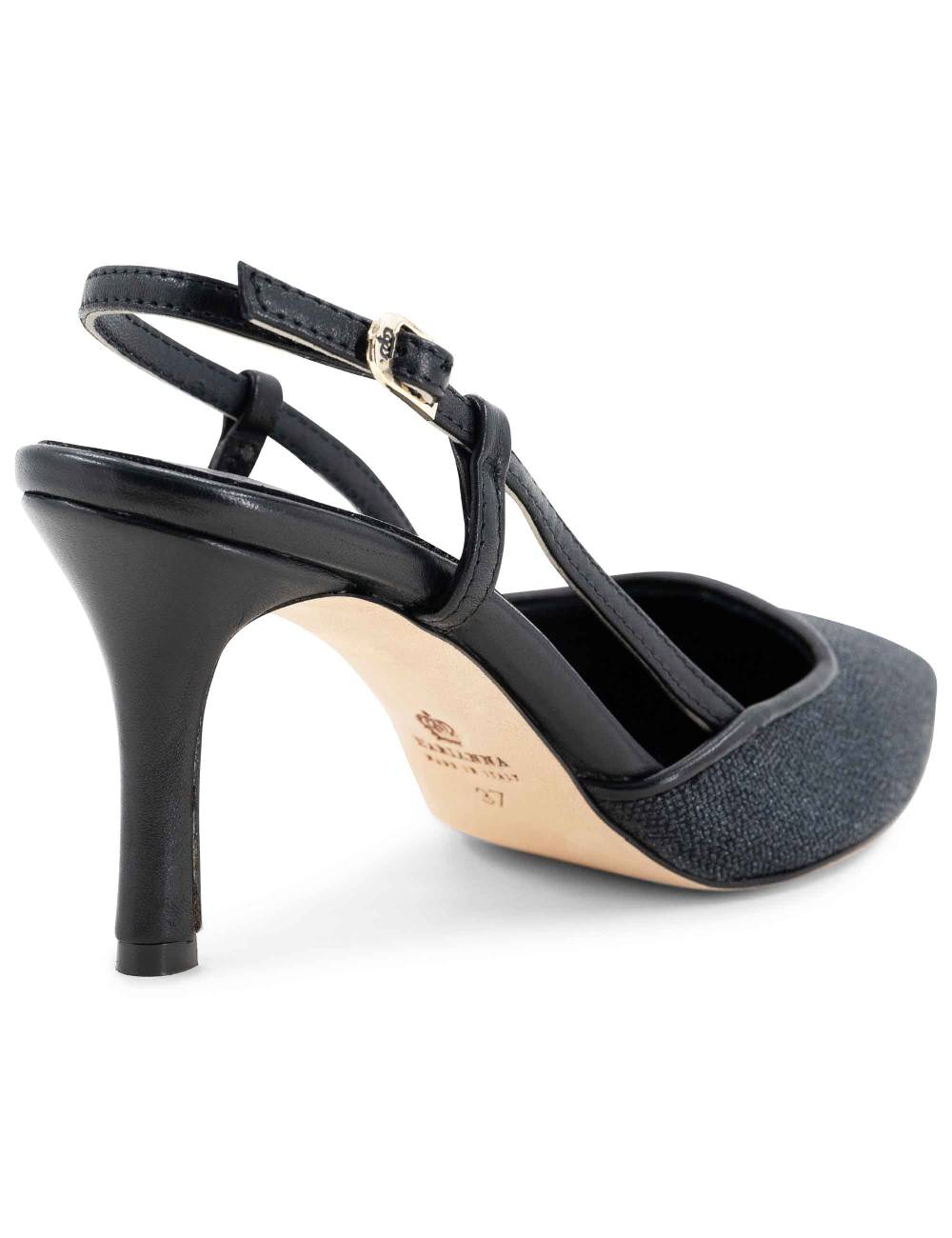 L'ARIANNA decollete slingback ch1725 in tessuto zena dark con cinturino e tacco in pelle nera Offerta natalizia