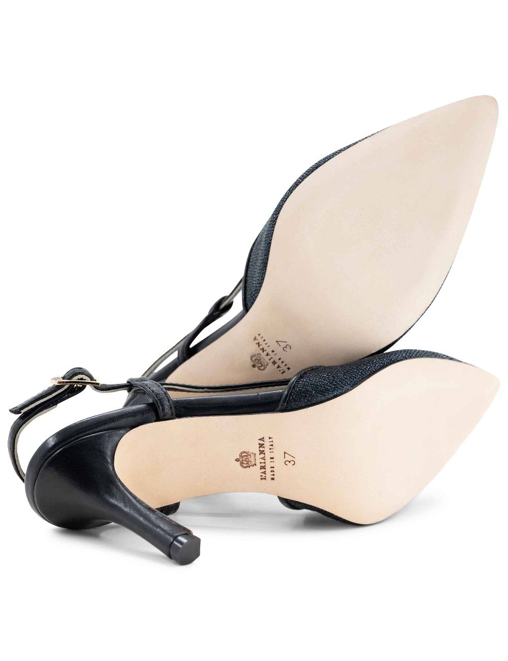 L'ARIANNA decollete slingback ch1725 in tessuto zena dark con cinturino e tacco in pelle nera Offerta natalizia