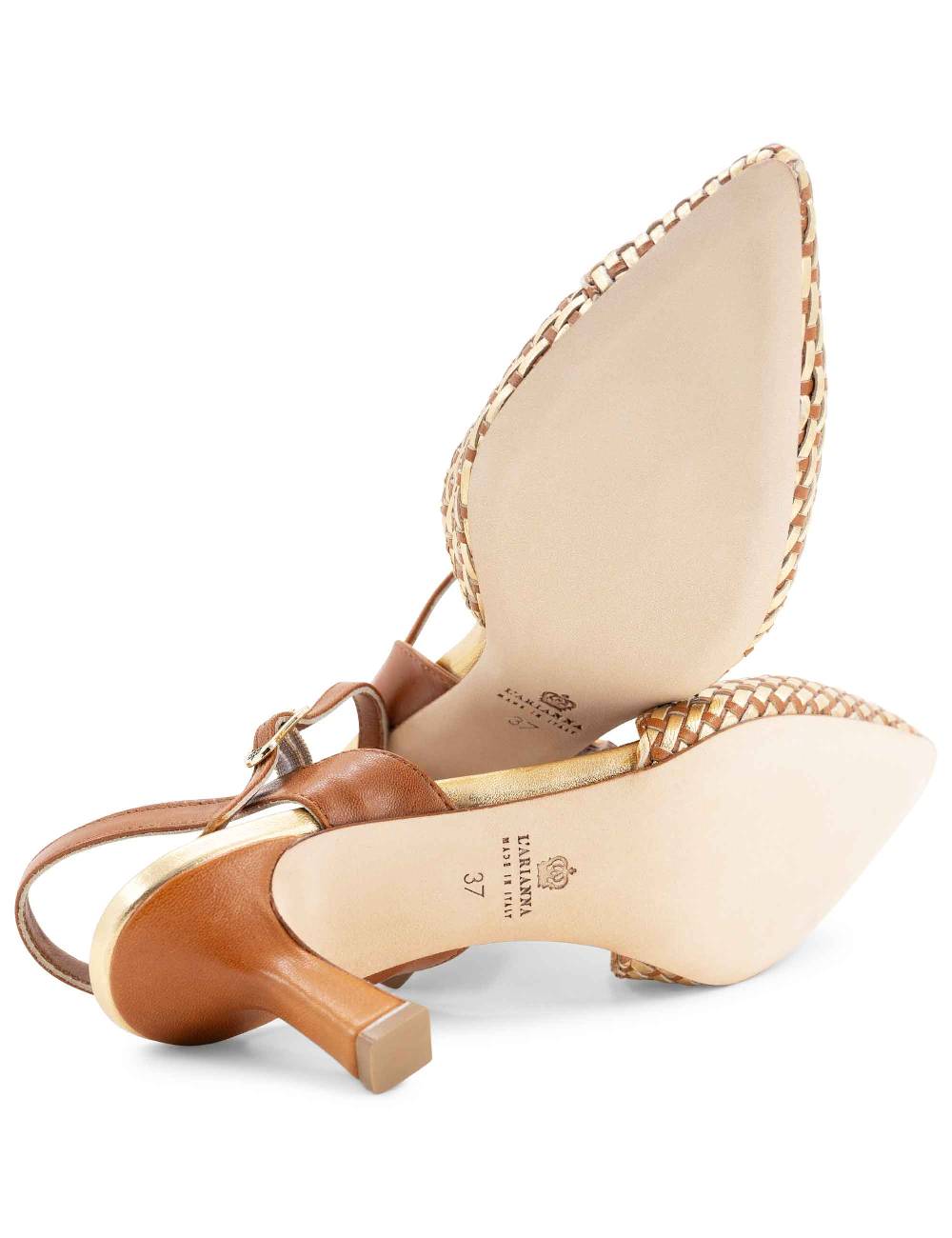 L'ARIANNA Decollete DE1540/rt da donna in cuoio e oro con cinturino alla caviglia Offerta Pasqua