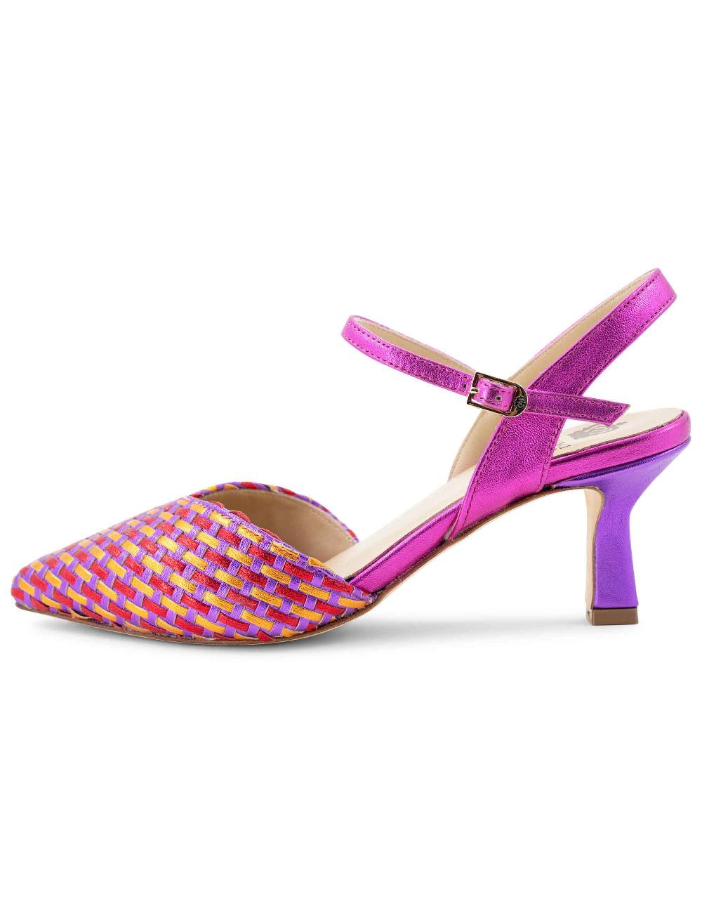 L'ARIANNA Decollete DE1540/rt da donna in pelle viola arancio e fucsia con cinturino alla caviglia Offerta per la Festa della Mamma
