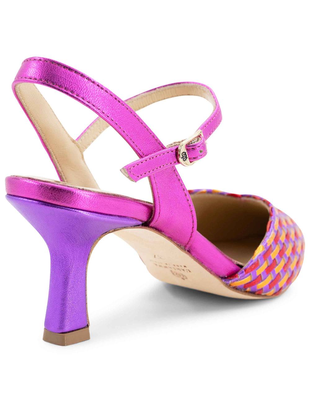 L'ARIANNA Decollete DE1540/rt da donna in pelle viola arancio e fucsia con cinturino alla caviglia Offerta per la Festa della Mamma
