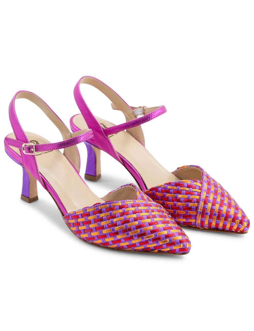 L'ARIANNA Decollete DE1540/rt da donna in pelle viola arancio e fucsia con cinturino alla caviglia Offerta per la Festa della Mamma