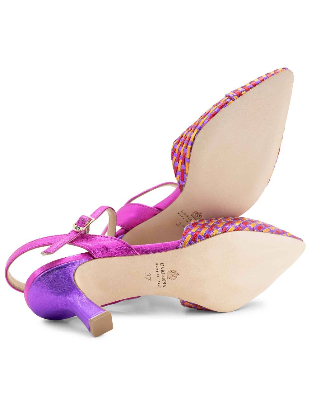 L'ARIANNA Decollete DE1540/rt da donna in pelle viola arancio e fucsia con cinturino alla caviglia Offerta per la Festa della Mamma