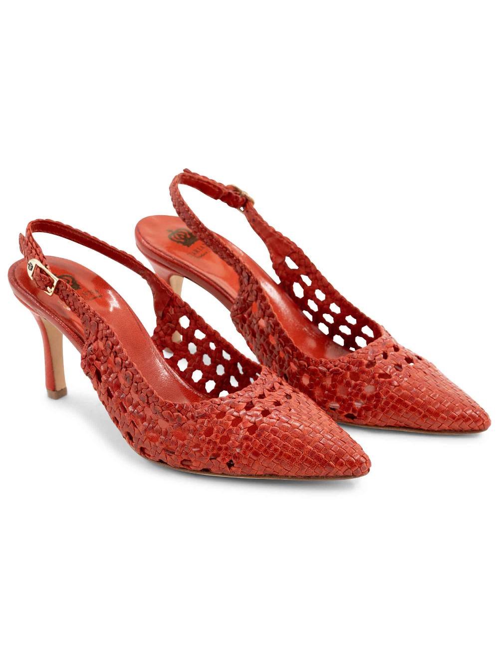L'ARIANNA Decollete CH1619/RT slingback in pelle intrecciata ARANCIONE tacco alto Offerta Anniversario