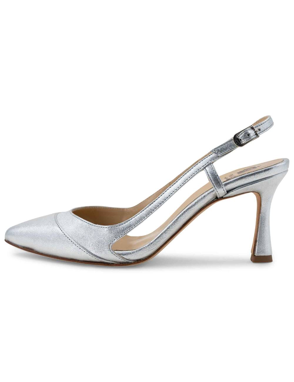 L'ARIANNA Decollete slingback ch1605/rt donna in pelle lamin argento con tacco alto l'arianna Smaltimento dello stoccaggio