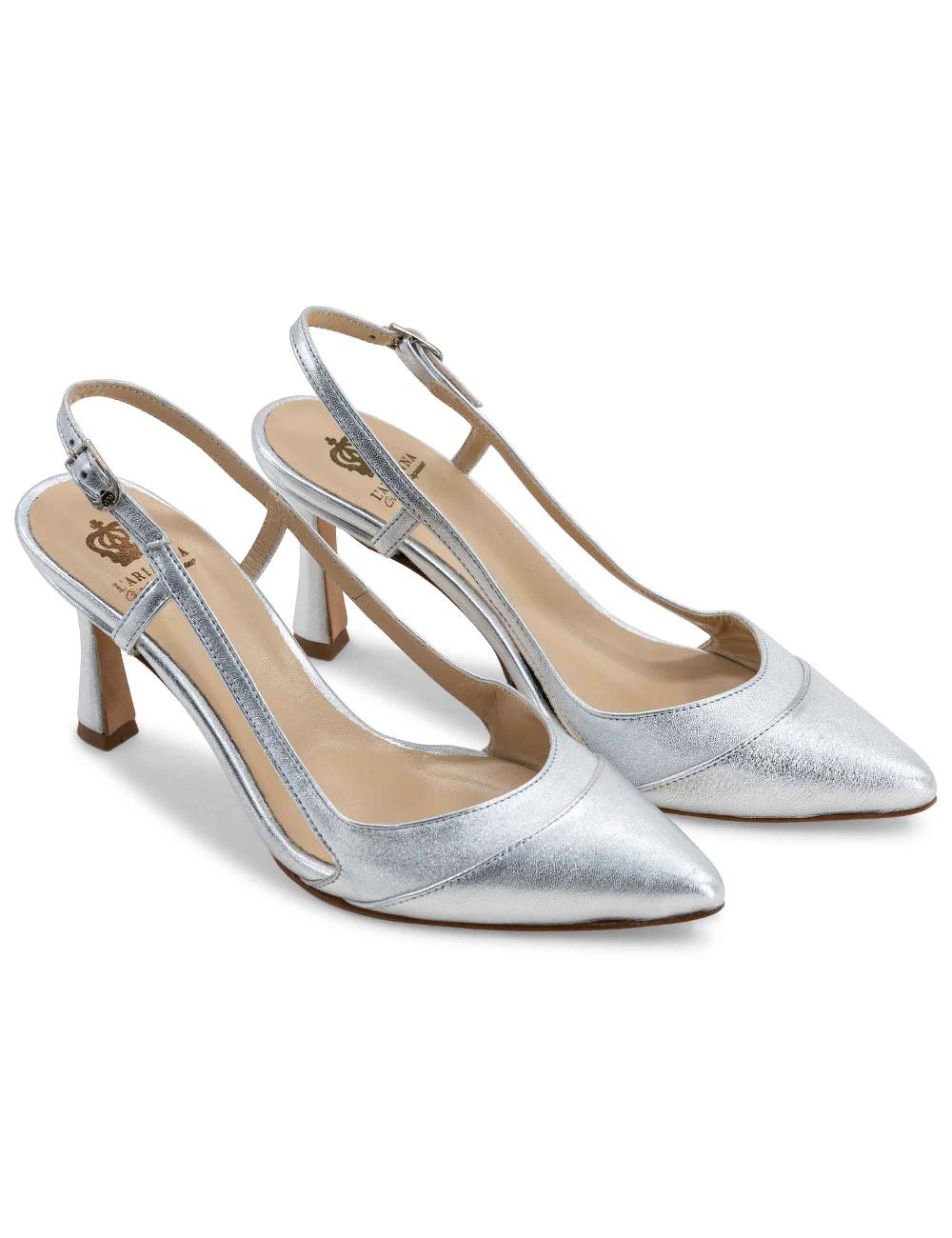 L'ARIANNA Decollete slingback ch1605/rt donna in pelle lamin argento con tacco alto l'arianna Smaltimento dello stoccaggio
