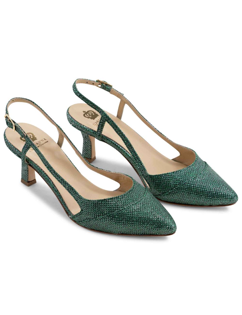 L'ARIANNA Decollete slingback ch1603/rt donna in tessuto luminor verde con tacco medio l'arianna Online Outlet
