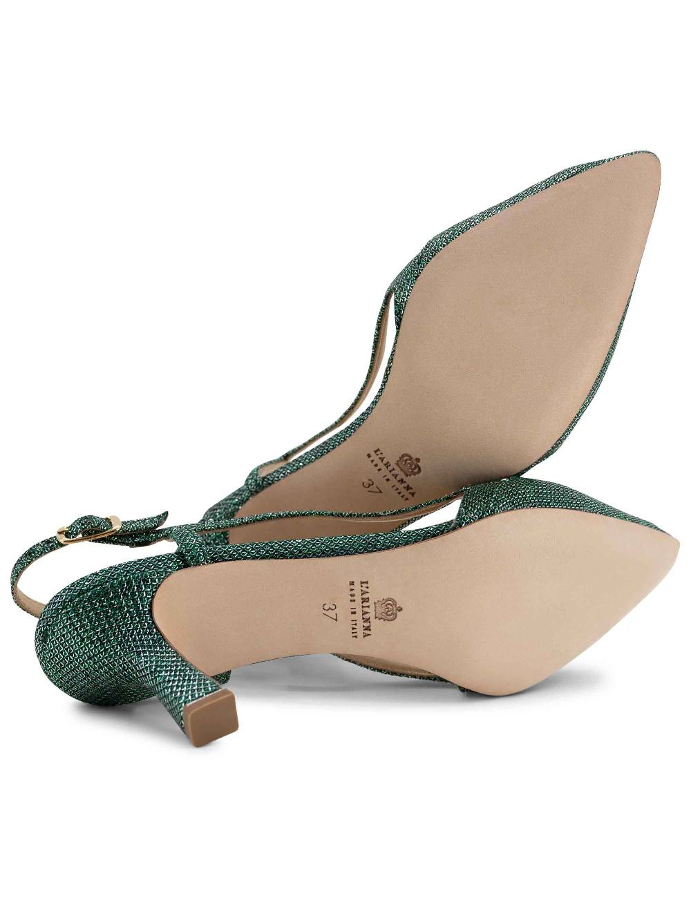 L'ARIANNA Decollete slingback ch1603/rt donna in tessuto luminor verde con tacco medio l'arianna Online Outlet