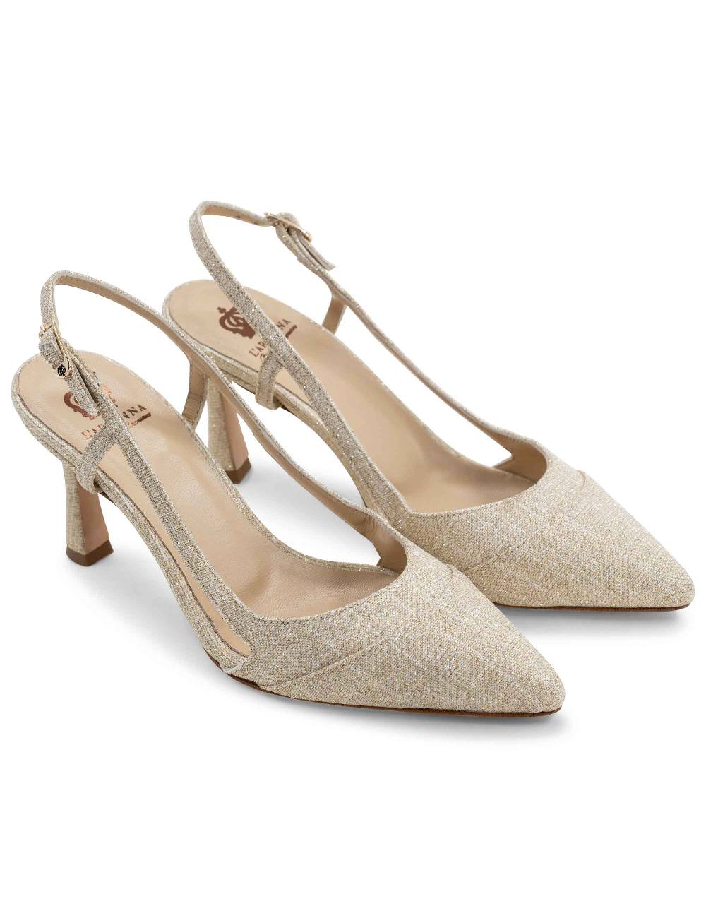 L'ARIANNA Decollete slingback ch1605/rt donna in tessuto sirio platino tacco alto l'arianna Offerta temporanea