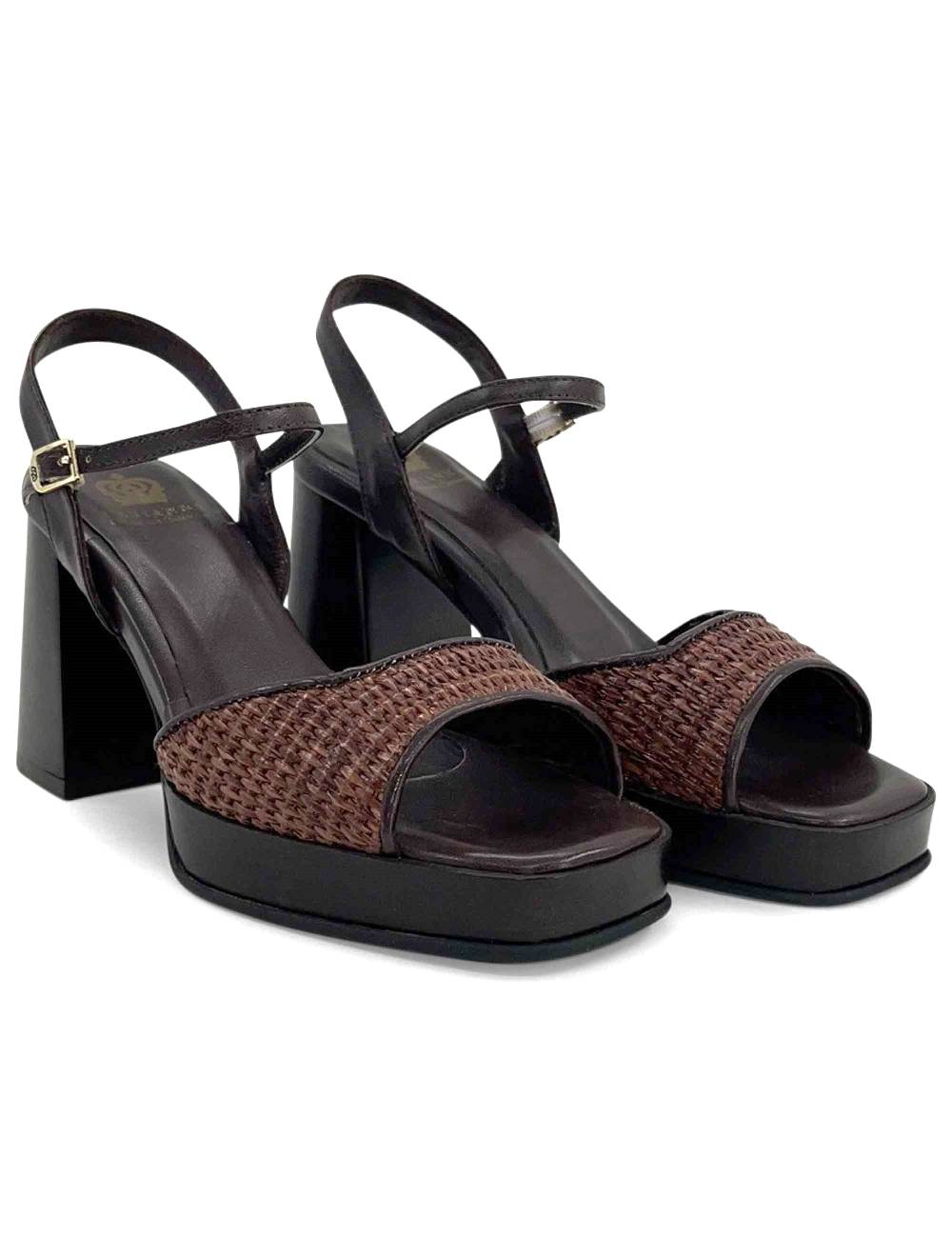 L'ARIANNA sandali ds1738/c in pitti moro con plateu e cinturino in pelle alla caviglia Offerte stagionali