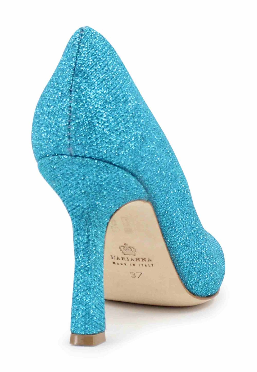 L'ARIANNA Decollete DE1002/RT donna in tessuto lux azzurro con tacco alto Comprane uno, ottenene uno gratis
