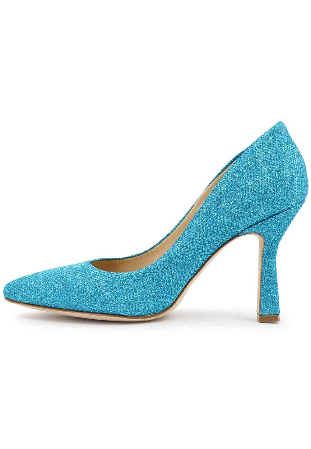 L'ARIANNA Decollete DE1002/RT donna in tessuto lux azzurro con tacco alto Comprane uno, ottenene uno gratis