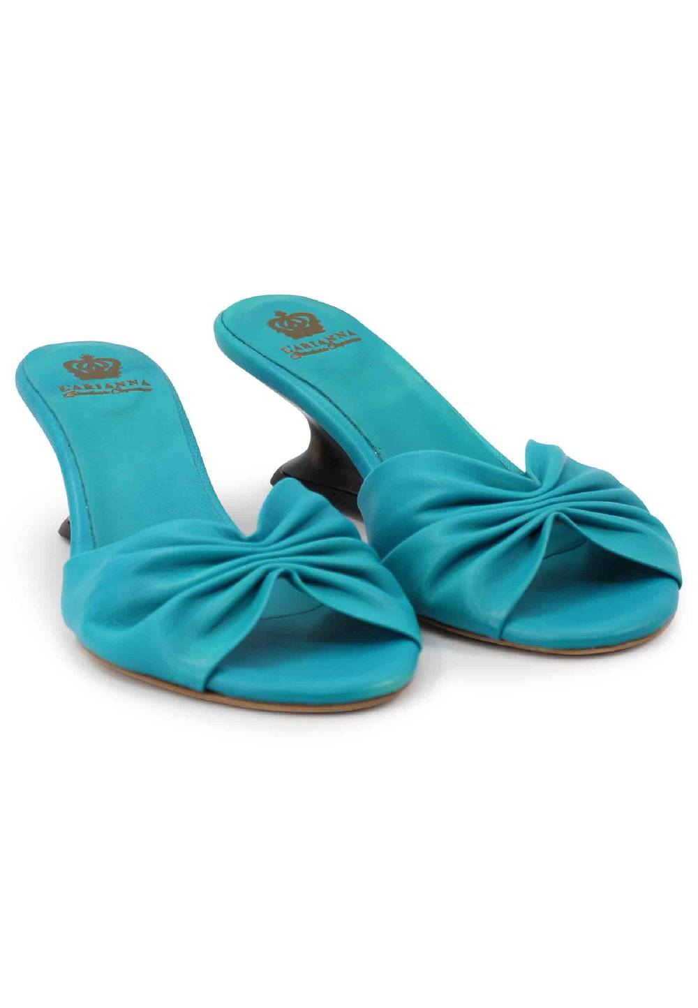 L'ARIANNA Sandali donna in pelle azzurra con zeppa bassa Sconti VIP