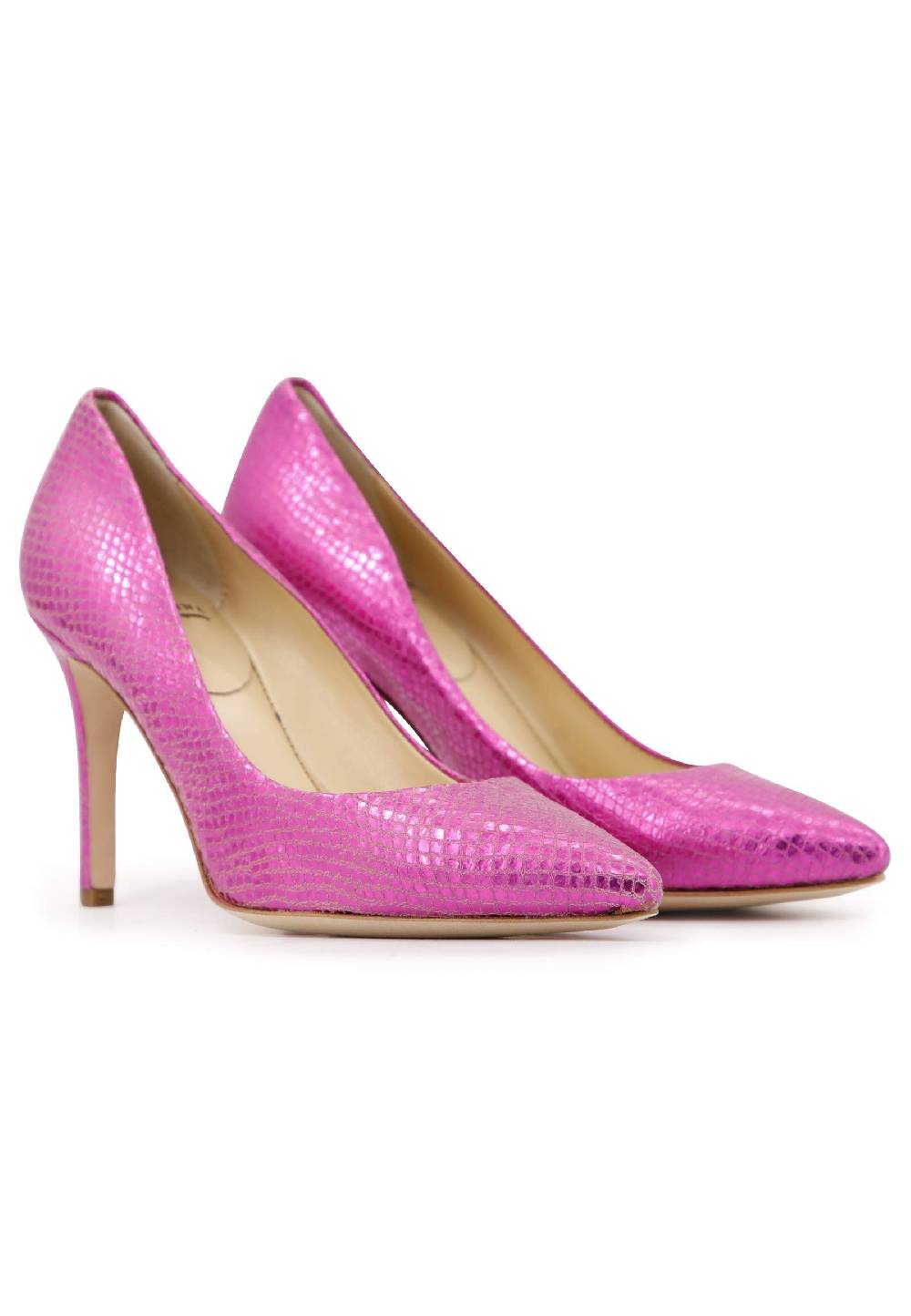 L'ARIANNA Decollete donna in pelle stampata laminata fuxia con tacco alto Prezzo basso