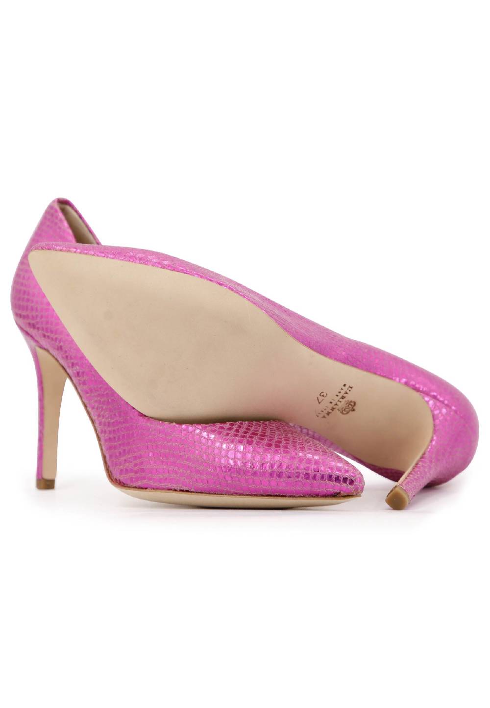 L'ARIANNA Decollete donna in pelle stampata laminata fuxia con tacco alto Prezzo basso