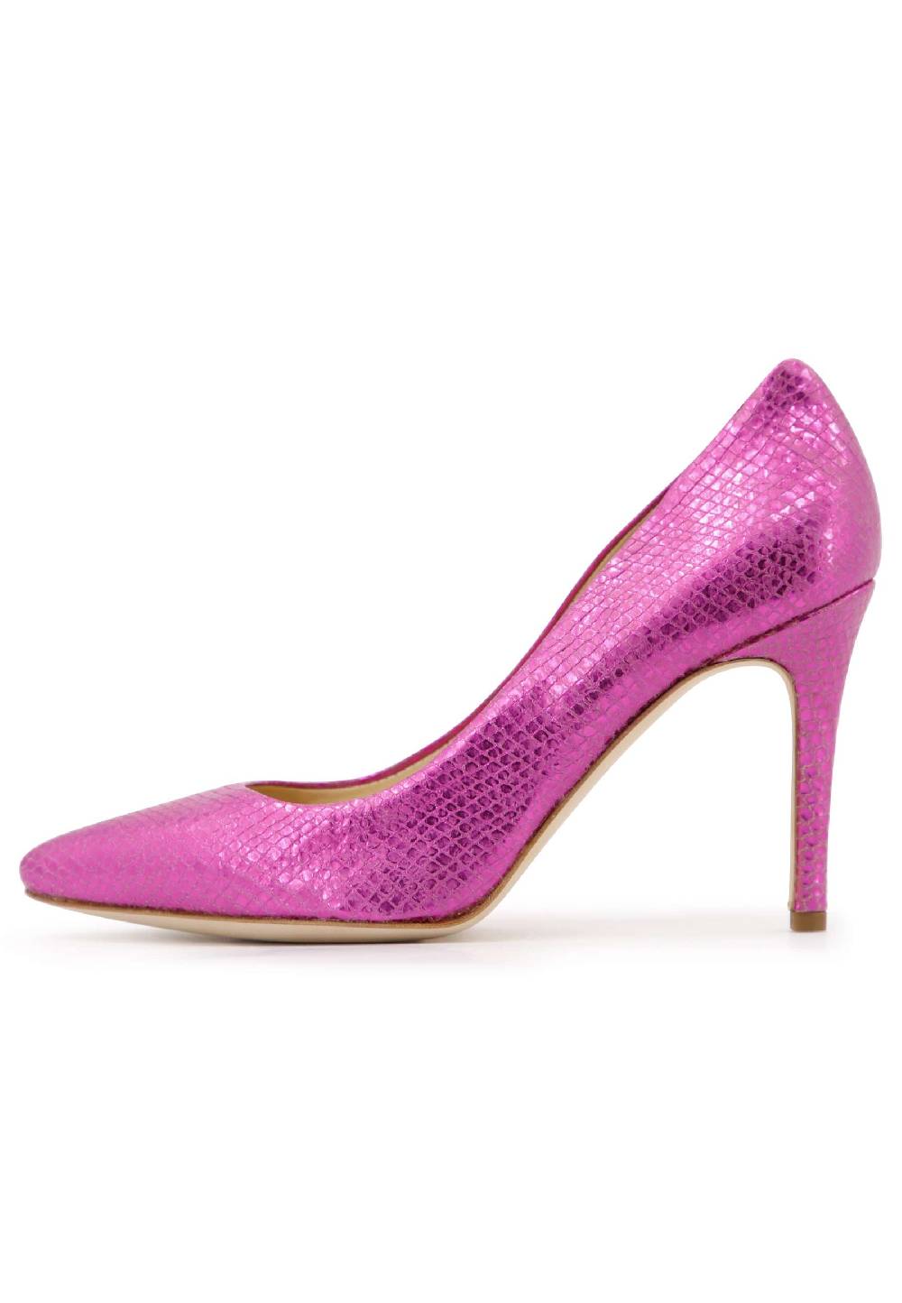 L'ARIANNA Decollete donna in pelle stampata laminata fuxia con tacco alto Prezzo basso