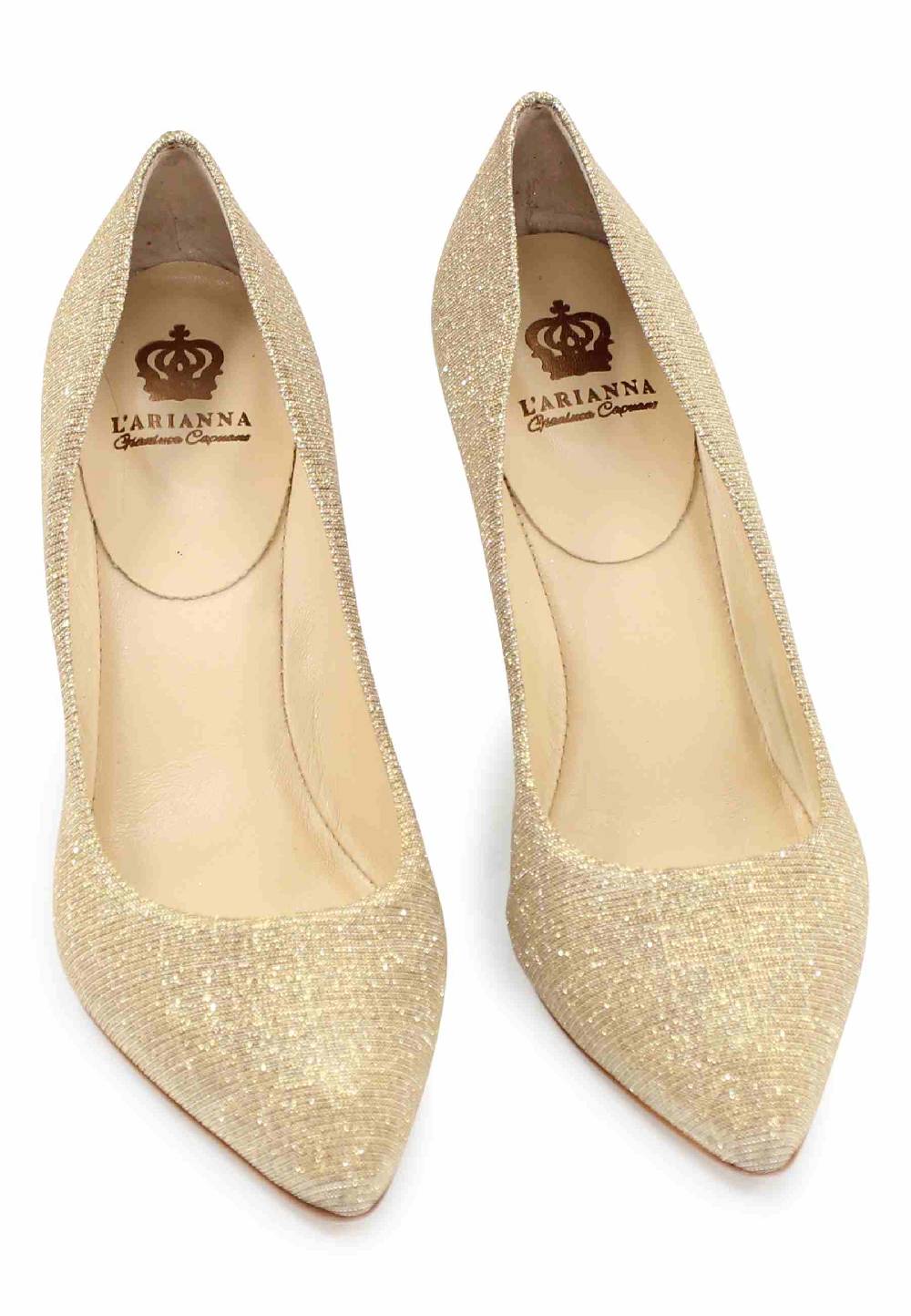 L'ARIANNA Decollete DE1002/RT in tessuto lux oro con tacco alto Super Saving Price