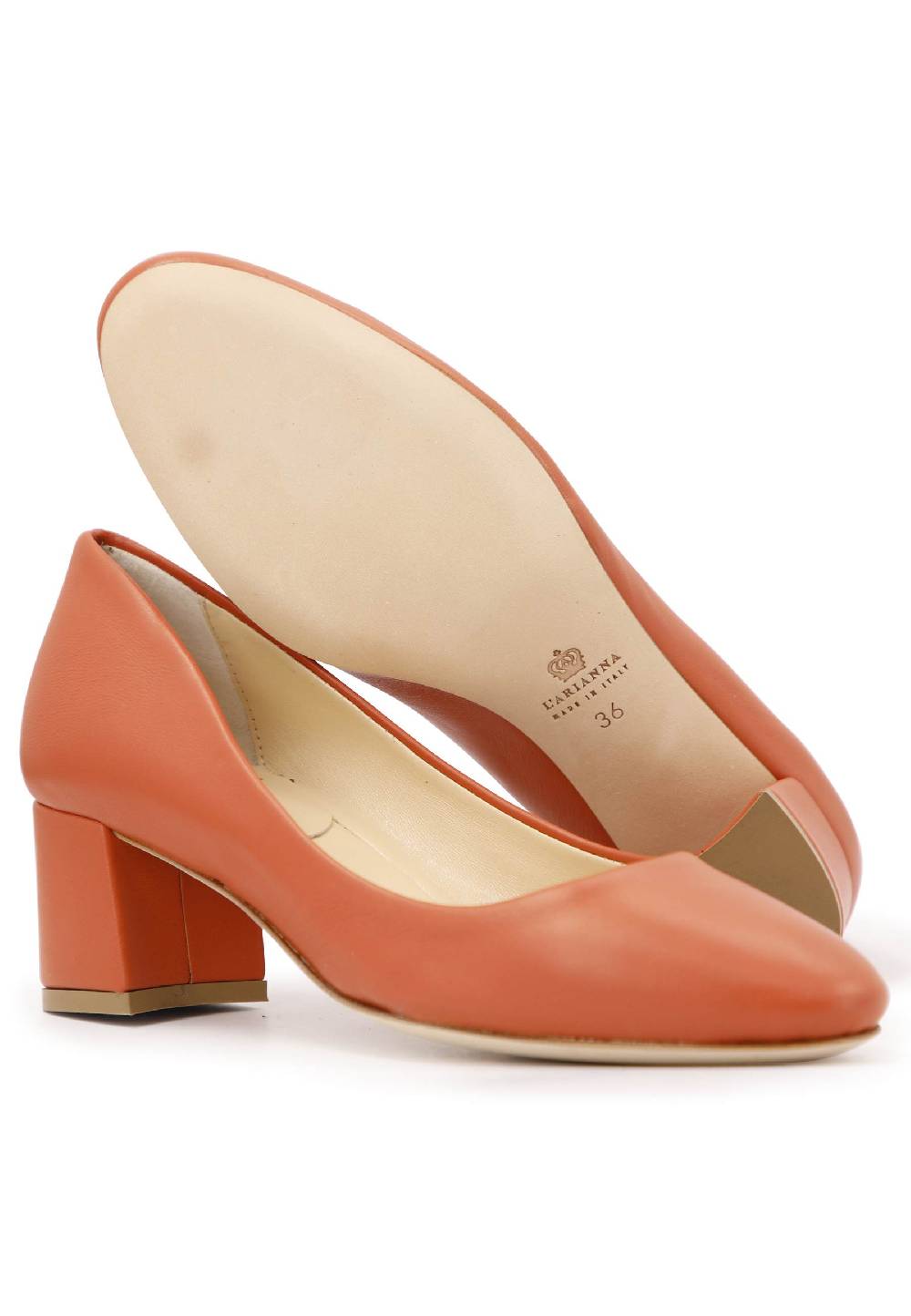 L'ARIANNA Decollete donna in pelle arancio con tacco basso e punta tonda Offerta settimanale