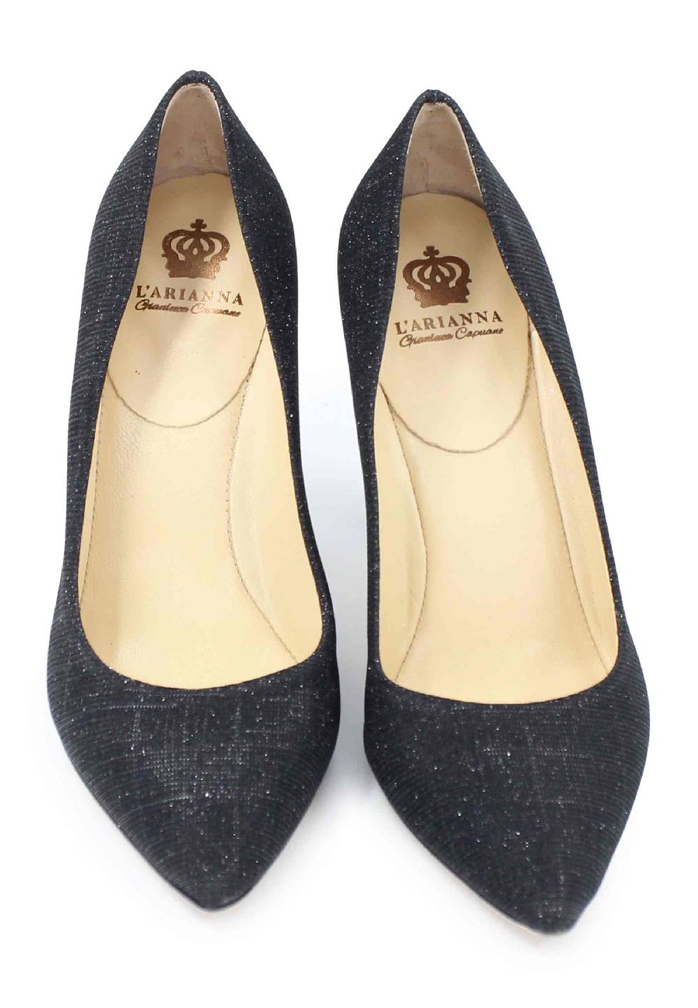 L'ARIANNA Decollete DE1002/RT donna in tessuto blu notte lux con tacco alto tono su tono Rilascio limitato
