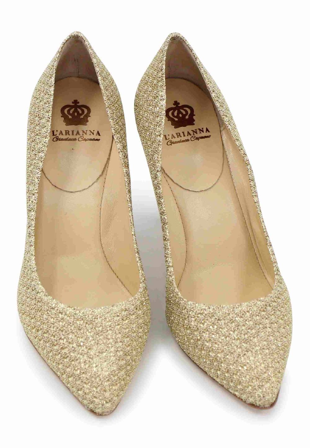L'ARIANNA Decollete DE1002/RT in tessuto tolosa oro con tacco alto ACQUISTA ORA