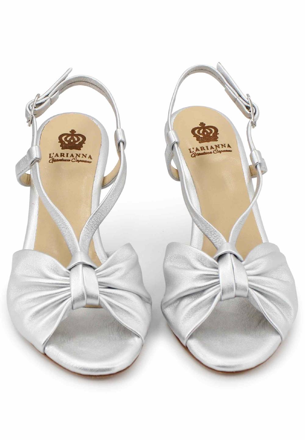 L'ARIANNA Sandali slingback donna in pelle argento con suola in cuoio Latest stili