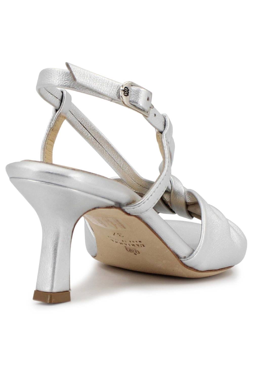 L'ARIANNA Sandali slingback donna in pelle argento con suola in cuoio Latest stili