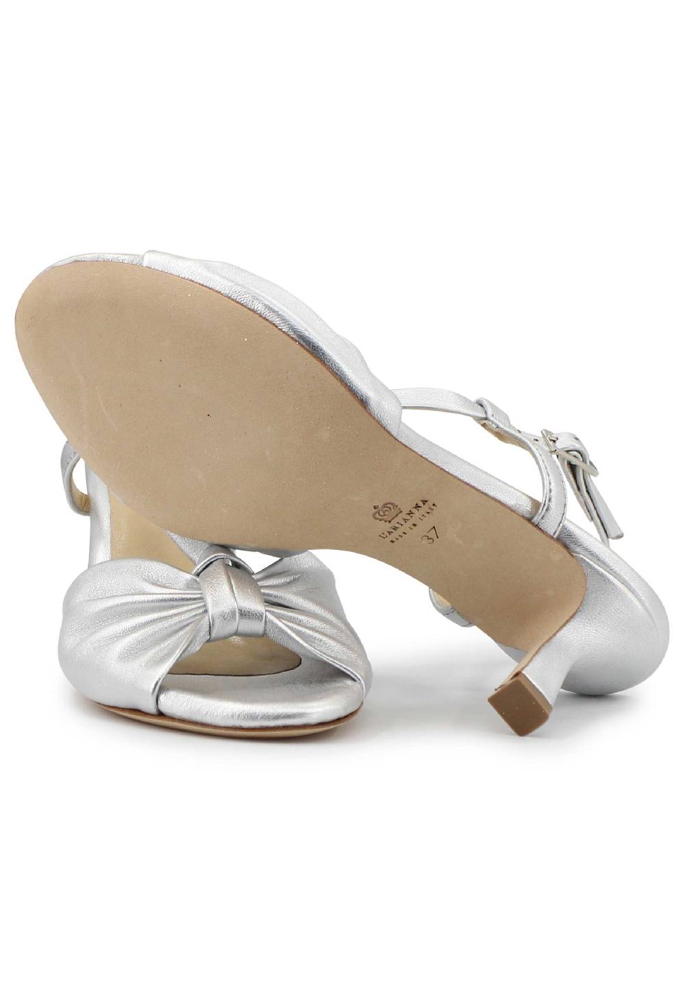 L'ARIANNA Sandali slingback donna in pelle argento con suola in cuoio Latest stili