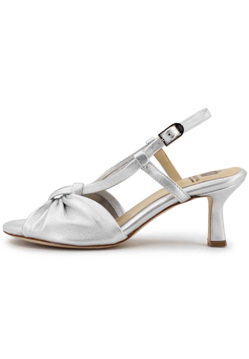 L'ARIANNA Sandali slingback donna in pelle argento con suola in cuoio Latest stili