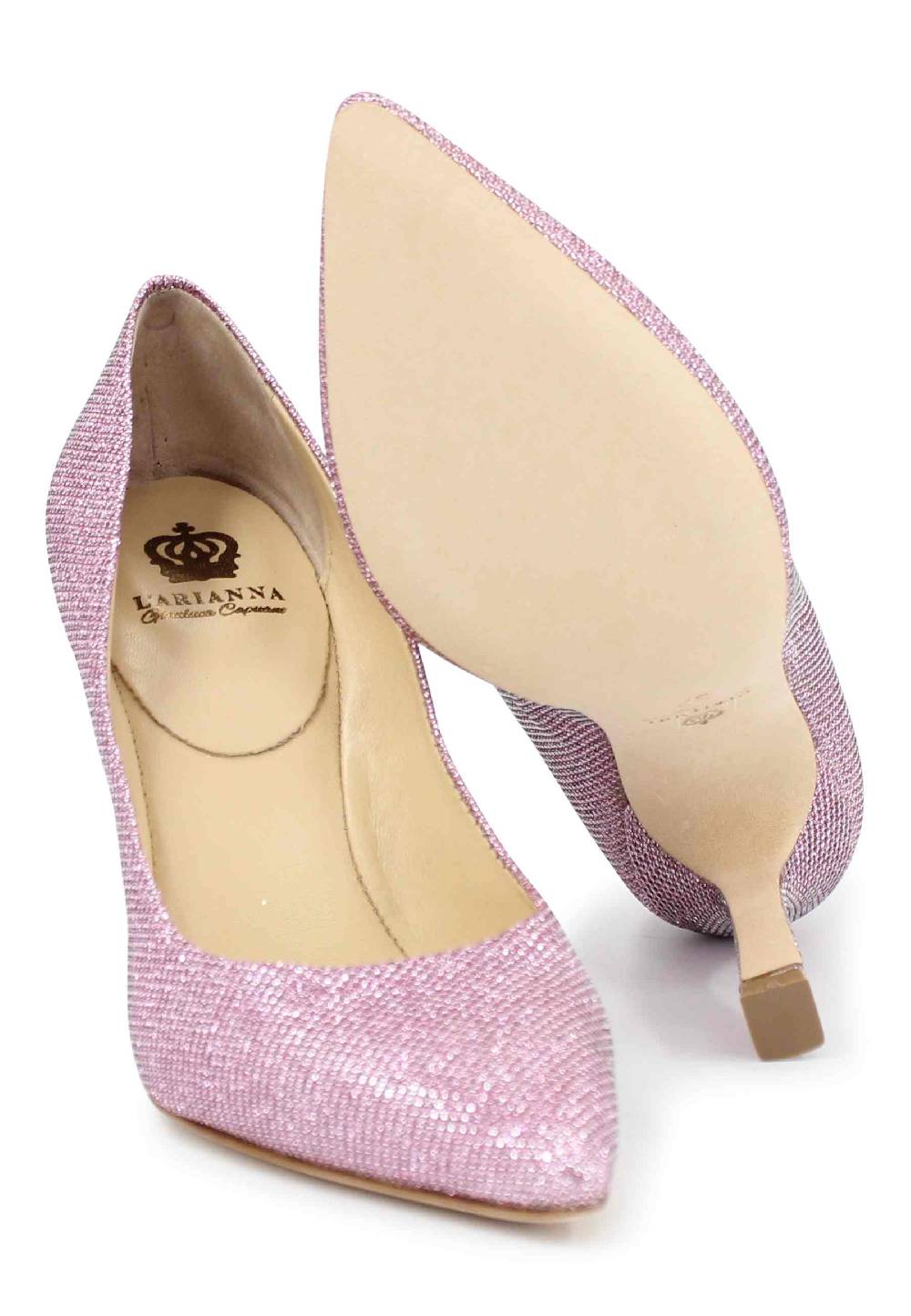 L'ARIANNA Decollete DE1002/RT donna in tessuto lux rosa con tacco alto Ultimi due giorni