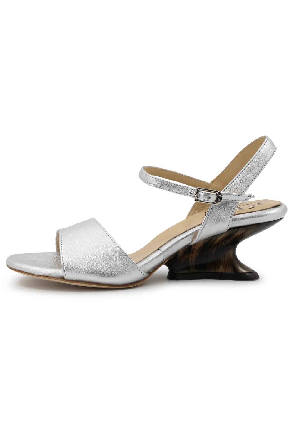 L'ARIANNA Sandali donna in pelle laminata argento con zeppa bassa Fino al 50% di sconto