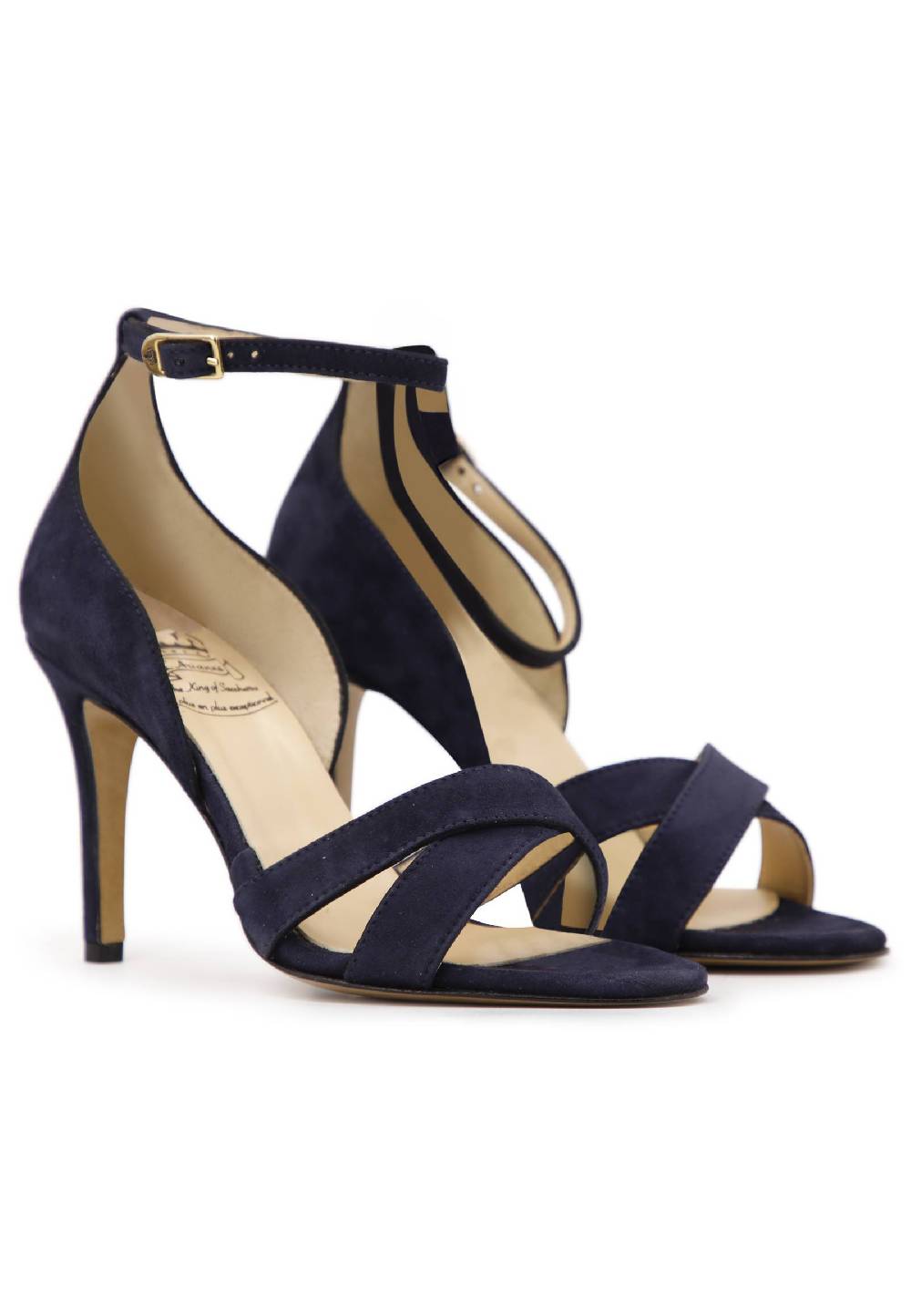 L'ARIANNA Sandali donna in camoscio blu con tacco alto e cinturino alla caviglia Fino al 60% di sconto