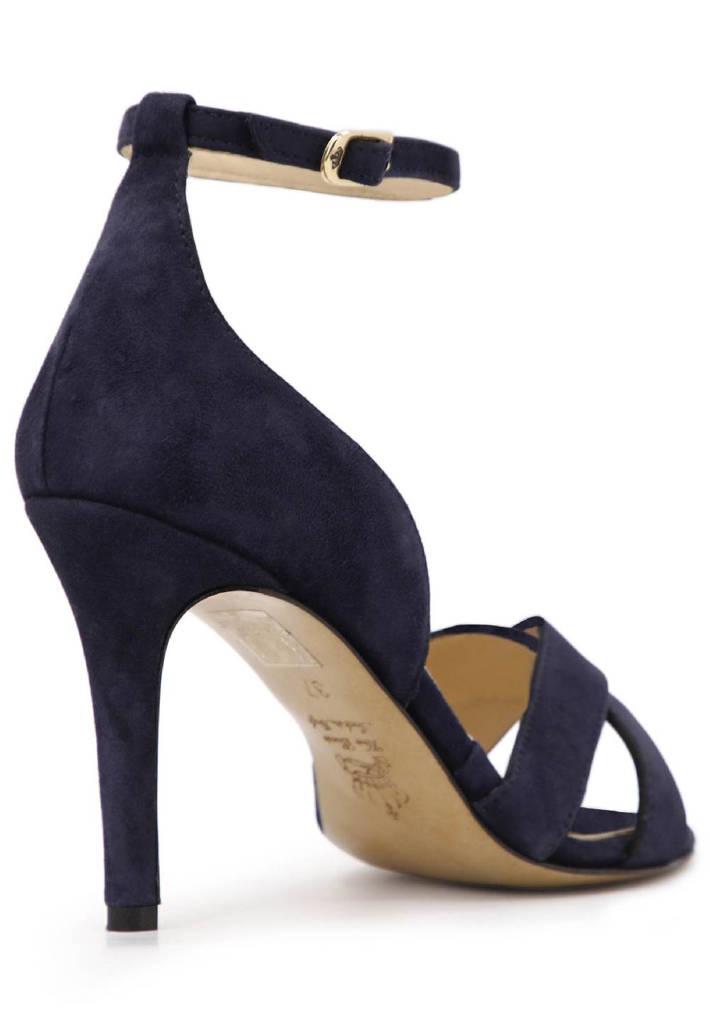 L'ARIANNA Sandali donna in camoscio blu con tacco alto e cinturino alla caviglia Fino al 60% di sconto