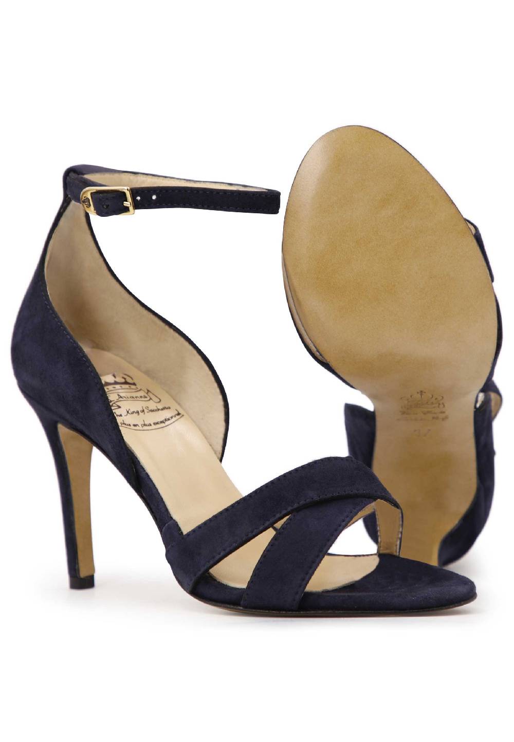 L'ARIANNA Sandali donna in camoscio blu con tacco alto e cinturino alla caviglia Fino al 60% di sconto