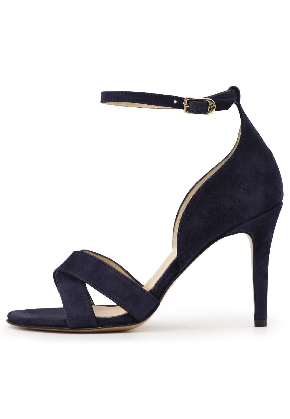 L'ARIANNA Sandali donna in camoscio blu con tacco alto e cinturino alla caviglia Fino al 60% di sconto