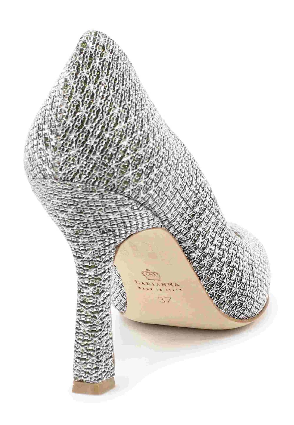 L'ARIANNA Decollete DE1002/RT in tessuto lux argento con tacco alto Fino al 65% di sconto