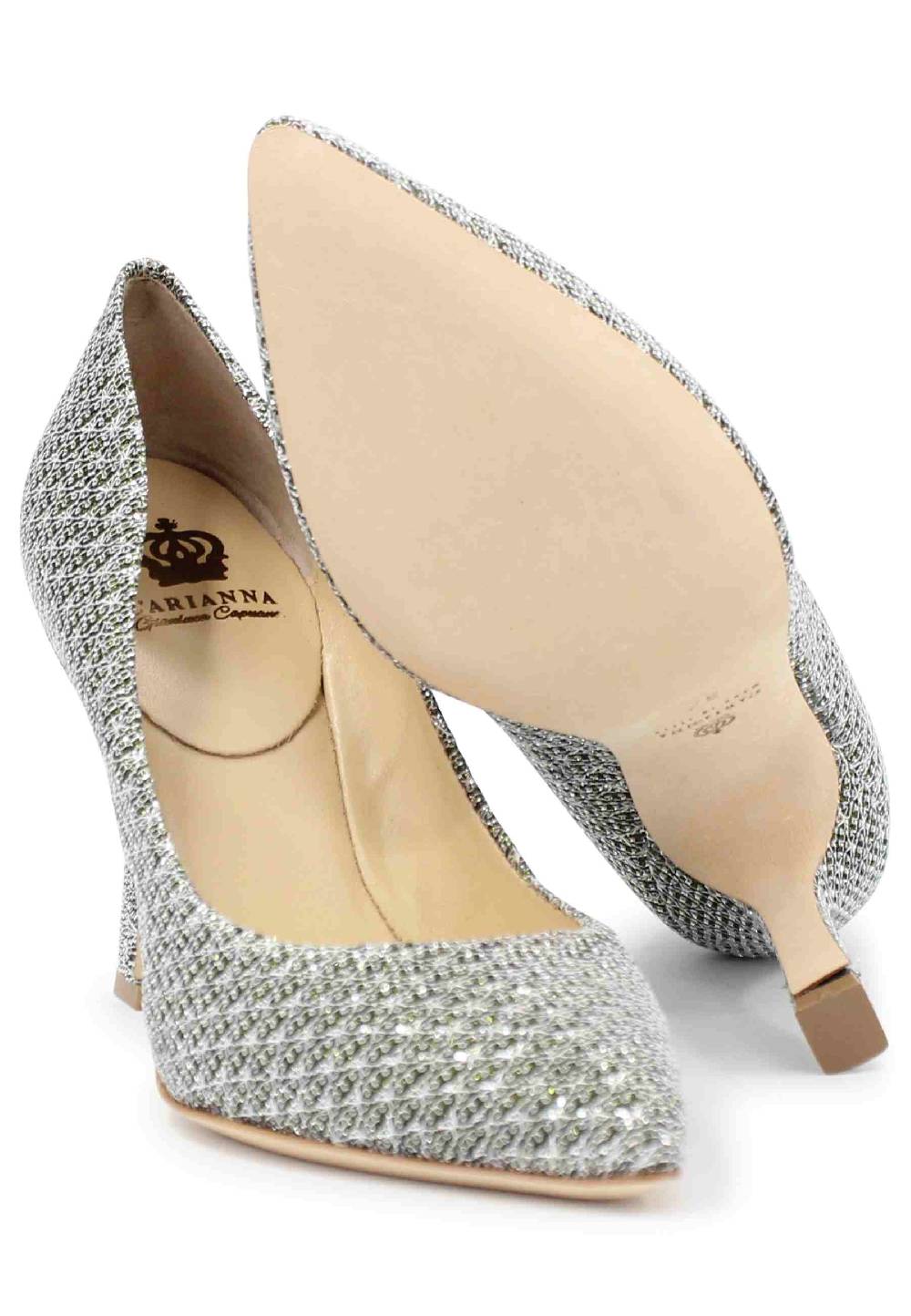 L'ARIANNA Decollete DE1002/RT in tessuto lux argento con tacco alto Fino al 65% di sconto