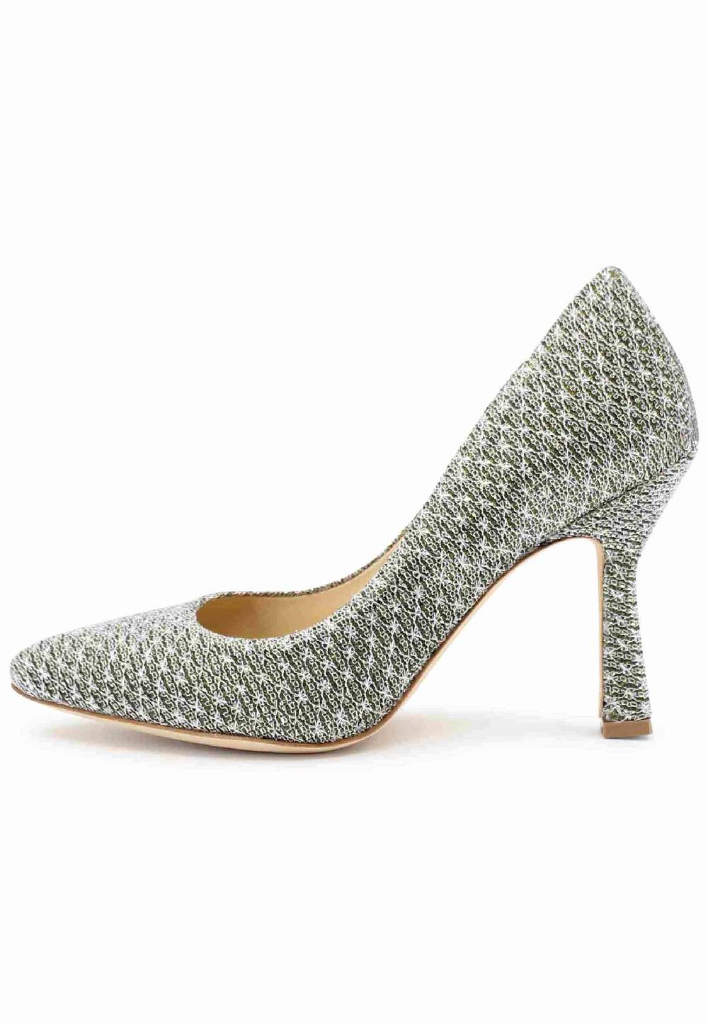 L'ARIANNA Decollete DE1002/RT in tessuto lux argento con tacco alto Fino al 65% di sconto