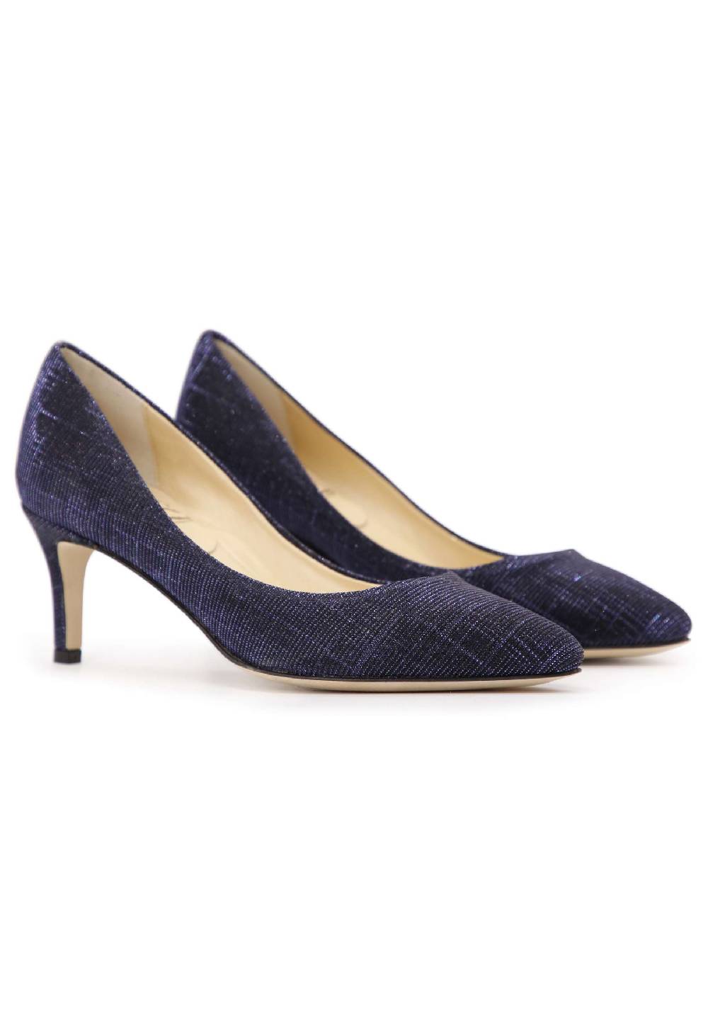 L'ARIANNA Decollete donna in tessuto lux blu con tacco sottile Sostegno trimestrale