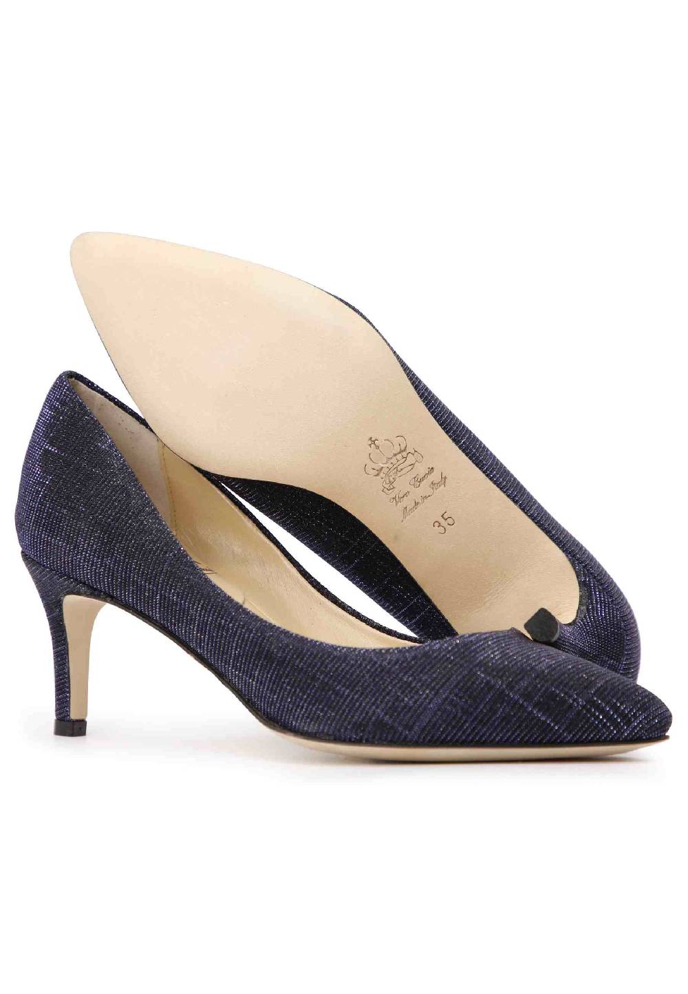 L'ARIANNA Decollete donna in tessuto lux blu con tacco sottile Sostegno trimestrale